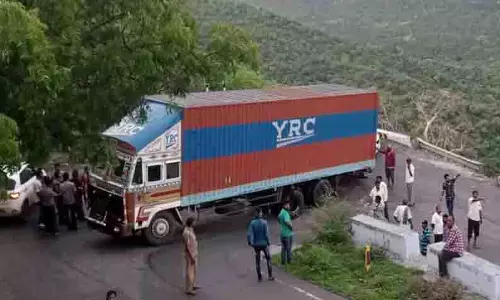 திம்பம் மலைப்பாதையில் திரும்ப முடியாமல் நின்ற லாரியால் போக்குவரத்து பாதிப்பு