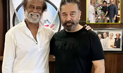 நடிகர் ரஜினிகாந்துடன் நடிகர் கமல்ஹாசன் மற்றும் இயக்குனர் லோகேஷ் கனகராஜ் சந்திப்பு