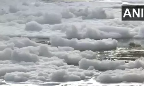 ரசாயன கழிவுகளால் பனிப்போர்வை போர்த்தியது போல் காட்சியளிக்கும் யமுனா நதி