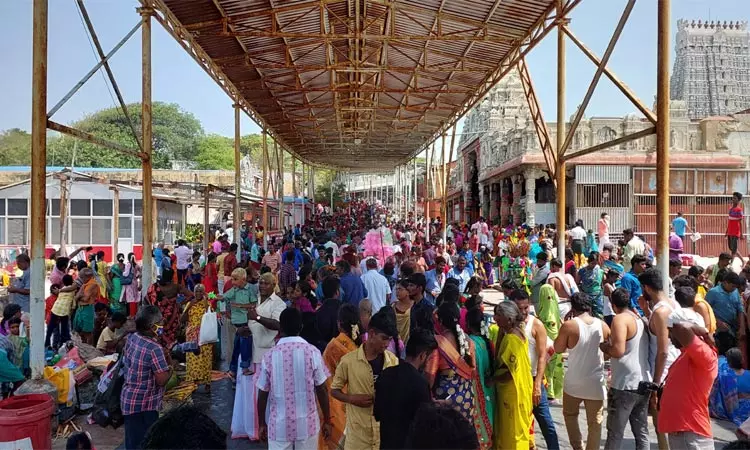 திருச்செந்தூர் முருகன் கோவிலில் குவிந்த பக்தர்கள்; சுமார் 7 மணி நேரம் காத்து நின்று சாமி தரிசனம்..! திருச்செந்தூர் முருகன் கோவிலில் குவிந்த பக்தர்கள்; சுமார் 7 மணி நேரம் காத்து நின்று சாமி தரிசனம்..!