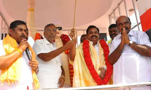 எச்.புதுப்பட்டியில் அ.தி.மு.க. கொடியேற்று விழா:  தி.மு.க. அரசு தேர்தல் வாக்குறுதி எதையும் நிறைவேற்றவில்லை  எடப்பாடி பழனிசாமி குற்றச்சாட்டு