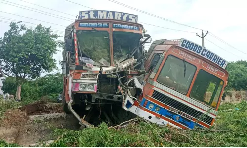கடையநல்லூரில் குளத்திற்குள் பாய்ந்த சிமெண்ட் லாரிகள்...!