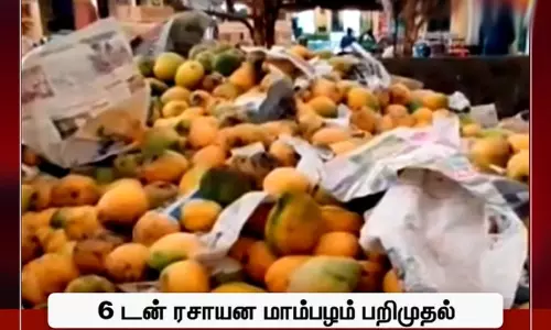 கோயம்பேட்டில் உணவு பாதுகாப்பு துறை அதிகாரிகள் அதிரடி ஆய்வு - 6 டன் ரசாயன மாம்பழம் பறிமுதல்..!