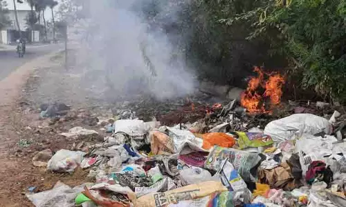 சாலையோரம் குவிந்து கிடந்த குப்பைக்கு தீ வைத்த மர்மநபர்கள் சாலையோரம் குவிந்து கிடந்த குப்பைக்கு தீ வைத்த மர்மநபர்கள்