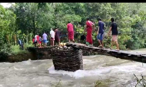 ஆபத்தான முறையில் மரப்பாலத்தை கடக்கும் மக்கள்; நிரந்தர பாலம் அமைக்க அரசிடம் கோரிக்கை ஆபத்தான முறையில் மரப்பாலத்தை கடக்கும் மக்கள்; நிரந்தர பாலம் அமைக்க அரசிடம் கோரிக்கை