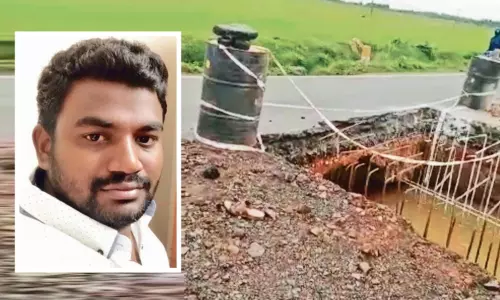 பாலத்துக்கு தோண்டிய பள்ளத்தில் மோட்டார் சைக்கிளுடன் விழுந்த தி.மு.க. பிரமுகர் சாவு