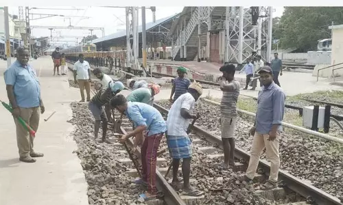 விழுப்புரம் ரெயில் நிலையத்தில்    தண்டவாள பராமரிப்பு பணிகள் தீவிரம்
