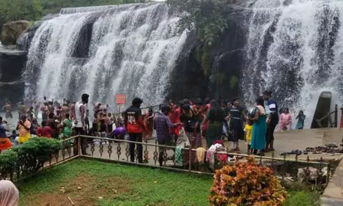 திற்பரப்பு அருவியில் சுற்றுலா பயணிகள் கூட்டம் அலைமோதியது திற்பரப்பு அருவியில் சுற்றுலா பயணிகள் கூட்டம் அலைமோதியது