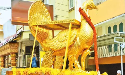 திருத்தணி முருகன் கோவிலுக்கு தங்க முலாம் பூசப்பட்ட மயில் வாகனம் காணிக்கை