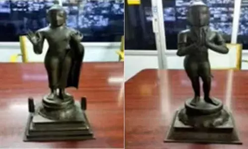 புதுச்சேரி சிலை விற்பனை நிறுவனத்தில் இருந்து 2 தொன்மையான சிலைகள் மீட்பு