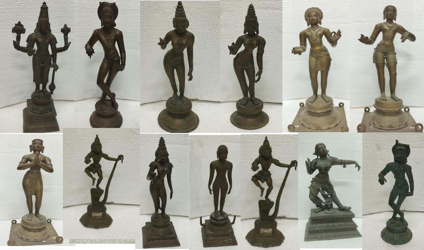 metal idols seized 14 உலோக சிலைகள் பறிமுதல்