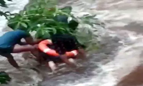 கனமழையால் குற்றாலம் அருவியில் ஆர்ப்பரித்த தண்ணீர்:  வெள்ளத்தில் சிக்கி 2 பெண்கள் பலி-  3 பேர் பத்திரமாக மீட்பு