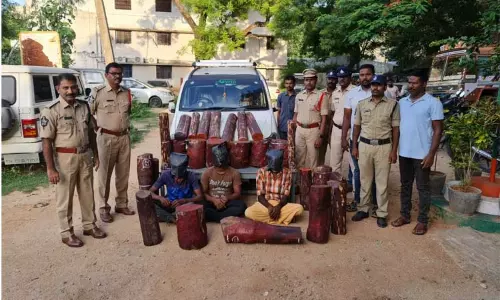 சித்தூர் அருகே காரில் செம்மரம் கடத்தல்; தமிழகத்தை சேர்ந்த 3 பேர் கைது