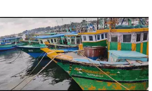 கடலோர பகுதிகளில் பலத்த காற்று; விசைப்படகு மீனவர்கள் 5-வது நாளாக மீன் பிடிக்க செல்லவில்லை கடலோர பகுதிகளில் பலத்த காற்று; விசைப்படகு மீனவர்கள் 5-வது நாளாக மீன் பிடிக்க செல்லவில்லை