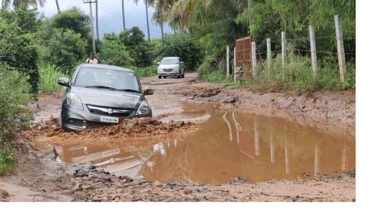 பெரியகுளம் அருகே  சேதமடைந்த சாலையால் பரிதவிக்கும் வாகன ஓட்டிகள்