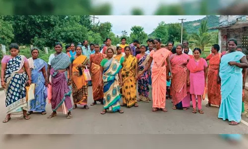 ராமசமுத்திரம் சமத்துவபுரத்தில் வீடு ஒதுக்கக்கோரி பெண்கள் சாலைமறியல் ராமசமுத்திரம் சமத்துவபுரத்தில் வீடு ஒதுக்கக்கோரி பெண்கள் சாலைமறியல்