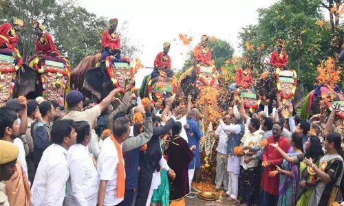 தசரா யானைகள், மைசூருவுக்கு வந்தன; நாளை மறுநாள் அரண்மனைக்கு அழைத்து வரப்படுகிறது