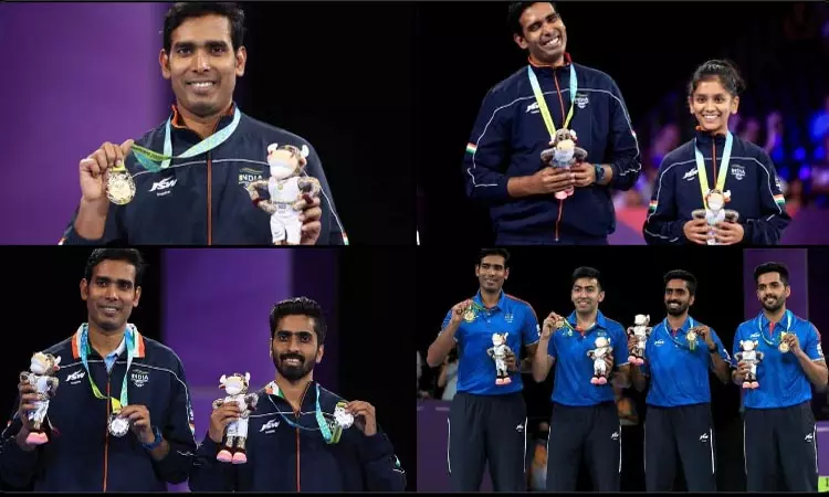 காமன்வெல்த்: 3 தங்கம் உட்பட 4 பதக்கங்களை வென்று தமிழக வீரர் சரத் கமல் சாதனை காமன்வெல்த்: 3 தங்கம் உட்பட 4 பதக்கங்களை வென்று தமிழக வீரர் சரத் கமல் சாதனை