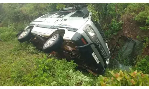 வேனை கவிழ்த்த காட்டுயானை; 3 பேர் படுகாயம்