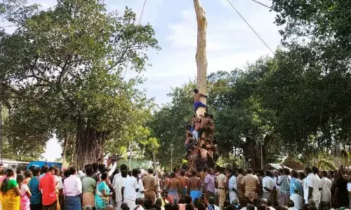 போட்டிப்போட்டு கழுமரம் ஏறிய இளைஞர்கள்