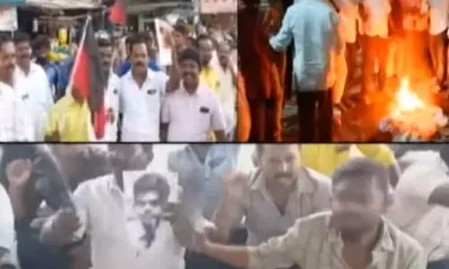 நிதியமைச்சர் கார் மீது காலணி வீச்சு:  பாஜகவினரை கண்டித்து திமுக போராட்டம்- அண்ணாமலை படம் எரிப்பு