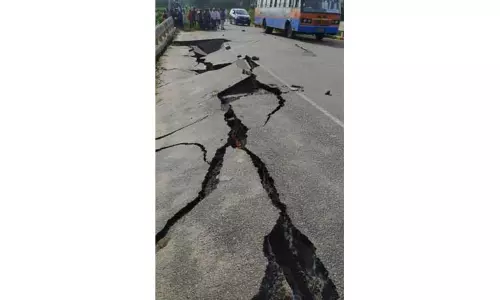 கனமழையால் ஆற்று பாலத்தில் 20 அடி நீளத்திற்கு விரிசல்; வாகன போக்குவரத்துக்கு தடை