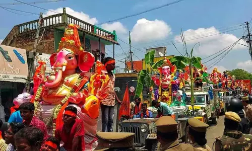 மங்கலம்பேட்டையில்  விநாயகர் சிலைகள் ஊர்வலம்  பலத்த போலீஸ் பாதுகாப்புடன் நடந்தது