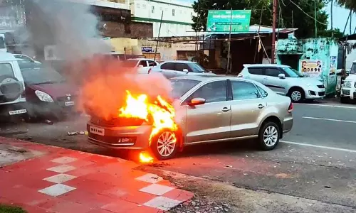 பழனியில் விவசாயி காரில் திடீர் தீ