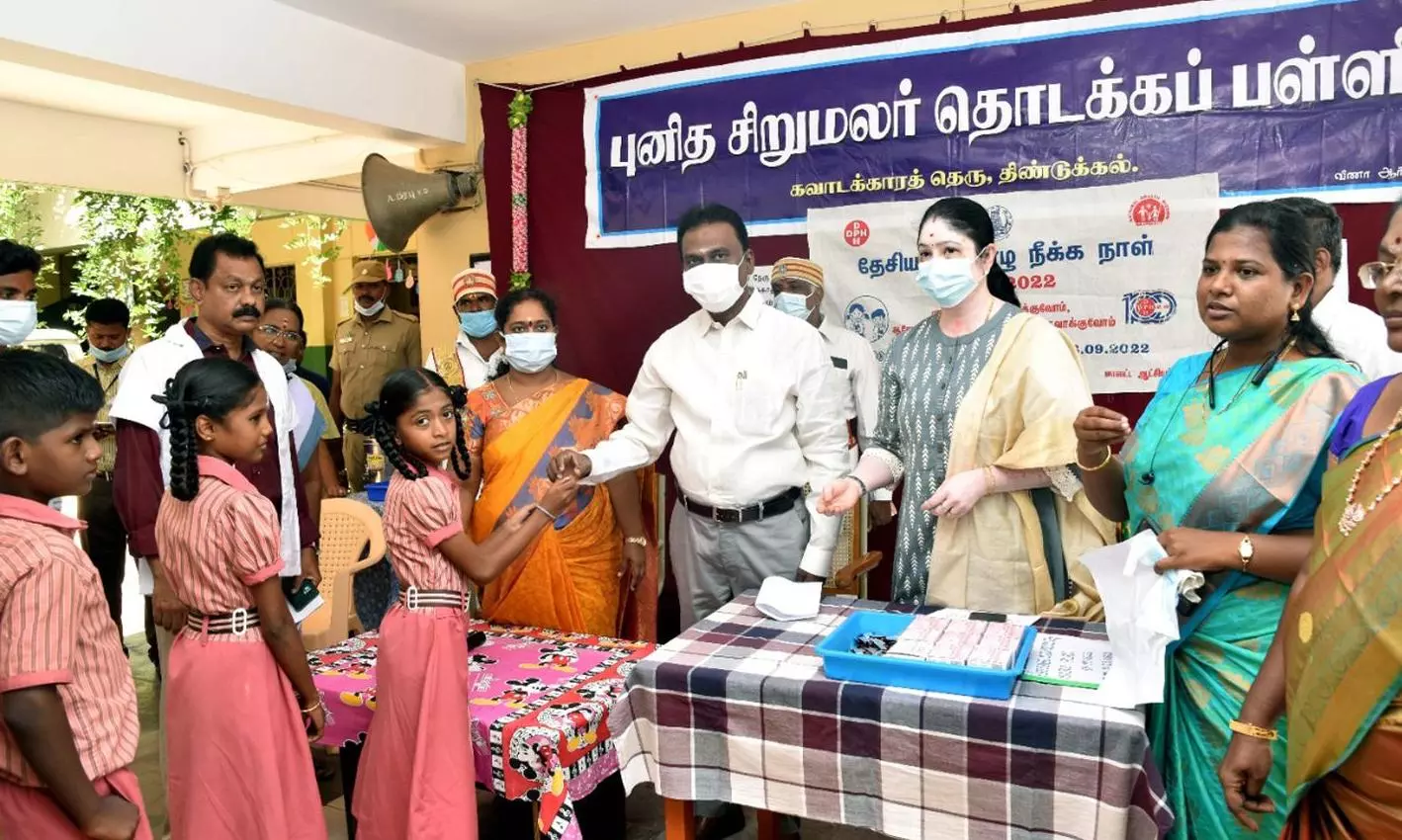 திண்டுக்கல் மாவட்டத்தில் 7½ லட்சம் பேருக்கு குடற்புழு நீக்க மாத்திரை; கலெக்டர் விசாகன் தகவல் திண்டுக்கல் மாவட்டத்தில் 7½ லட்சம் பேருக்கு குடற்புழு நீக்க மாத்திரை; கலெக்டர் விசாகன் தகவல்