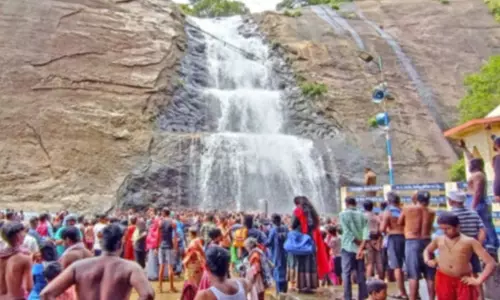 விடுமுறை நாளை முன்னிட்டு குற்றால அருவிகளில் குவிந்த சுற்றுலா பயணிகள் விடுமுறை நாளை முன்னிட்டு குற்றால அருவிகளில் குவிந்த சுற்றுலா பயணிகள்