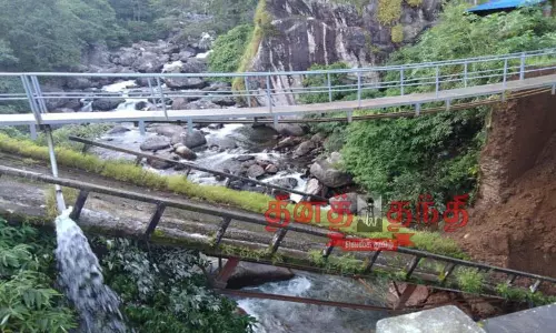 கூடலூர் அருகே நள்ளிரவில் பழுதடைந்த இரும்பு பாலம் உடைந்து விழுந்தது- புதிதாக பாலம் அமைக்க பொதுமக்கள் கோரிக்கை