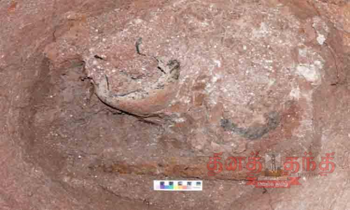 கொந்தகை அகழாய்வில் கிடைத்த முதுமக்கள் தாழியில் இரும்பு வாள்-குவளைகள்