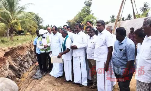 கந்தாம்பாளையம், காலிங்கராயன் அணைக்கட்டு பகுதியில்  அத்திக்கடவு- அவினாசி திட்ட பணிகளை அமைச்சர் முத்துசாமி நேரில் ஆய்வு
