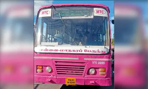 பிங்க் நிற பஸ்சில் பச்சை நிற பெயர் பலகை.. கண்டக்டர் டிக்கெட் கேட்பதால் பெண்கள் அதிர்ச்சி பிங்க் நிற பஸ்சில் பச்சை நிற பெயர் பலகை.. கண்டக்டர் டிக்கெட் கேட்பதால் பெண்கள் அதிர்ச்சி