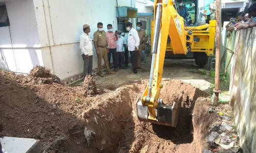 திண்டுக்கல் காங்கிரஸ் அலுவலக வளாகத்தில் புதைக்கப்பட்ட மாட்டின் உடல் தோண்டி எடுப்பு