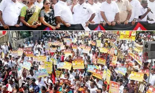 இந்தி திணிப்புக்கு எதிர்ப்பு தெரிவித்து தி.மு.க. இளைஞரணி, மாணவரணி ஆர்ப்பாட்டம்