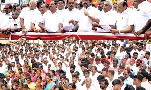 மத்திய அரசு இந்தியை திணிக்க முயற்சி  தி.மு.க. ஆர்ப்பாட்டத்தில் ராஜேஸ்குமார் எம்.பி. குற்றச்சாட்டு