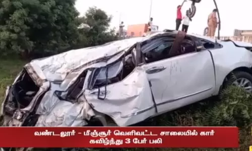 சென்னை பைபாஸ் சாலையில் கோர விபத்து;  அந்தரத்தில் பறந்து கவிழ்ந்த கார் - அதிமுக பிரமுகர்கள் உட்பட 3 பேர் பலி