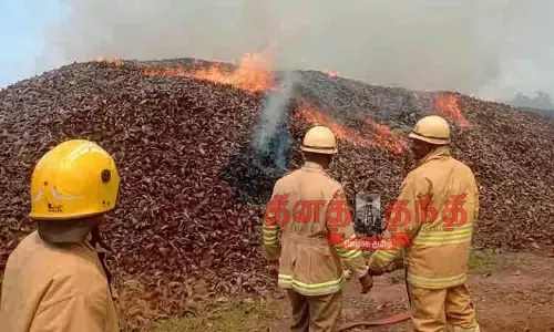 ஏற்றுமதி நிறுவனத்தில் தீ; தேங்காய் நார்கள் எரிந்து சாம்பல்