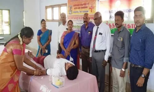 ஆதித்தனார் கல்லூரியில் ரத்த தான முகாம்