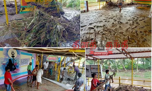 தேனியில் கொட்டித்தீர்த்த கனமழையால்  நிரம்பி வழியும் நீர்நிலைகள்; கோவிலுக்குள் புகுந்த தண்ணீர் :  கும்பக்கரை அருவியில் வெள்ளப்பெருக்கு