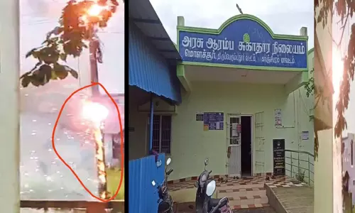 சுங்குவார்சத்திரம் அருகே மின்கம்பம் தீப்பிடித்து எரிந்ததால் பரபரப்பு