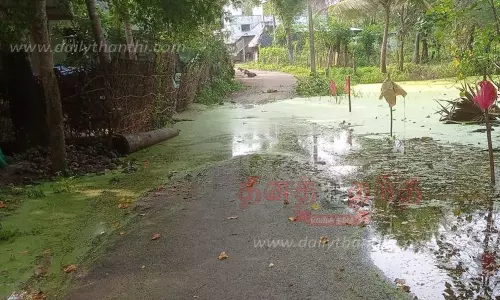 சாலையில் தேங்கி நிற்கும் மழைநீர்