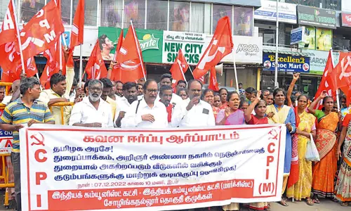 துரைப்பாக்கத்தில் கம்யூனிஸ்டு கட்சிகள் ஆர்ப்பாட்டம்