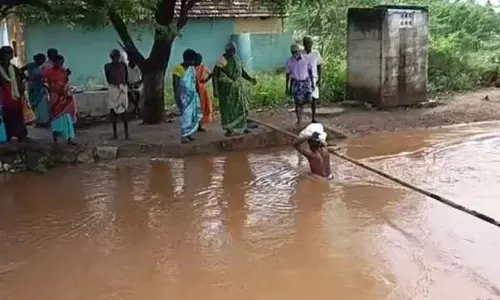 கனமழையால் தரைப்பாலம் உடைப்பு கனமழையால் தரைப்பாலம் உடைப்பு