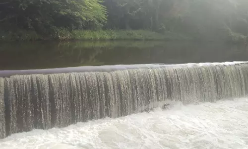 ஆற்று பாலத்தில் பாய்ந்தோடிய தண்ணீர்