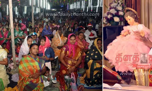 ஈரோடு புனித அமல அன்னை ஆலயத்தில் கிறிஸ்துமஸ் சிறப்பு நள்ளிரவு வழிபாடு- குழந்தை இயேசுவின் பிறப்பை நினைவுகூரும் குடில் அமைக்கப்பட்டது