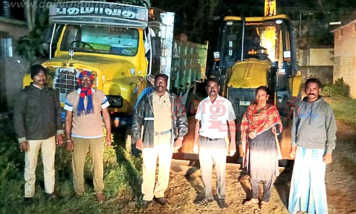 மணல் கடத்தலுக்கு பயன்படுத்திய லாரி, பொக்லைன் பறிமுதல்