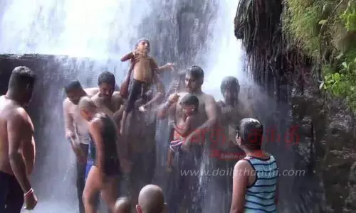 பாபநாசம் அகஸ்தியர் அருவியில் சுற்றுலா பயணிகள் உற்சாக குளியல்