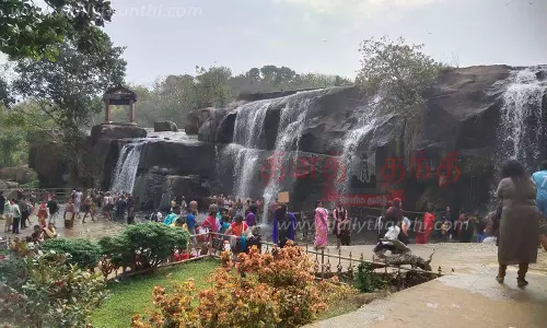 திற்பரப்பு அருவியில் மிதமாக கொட்டும் தண்ணீர்